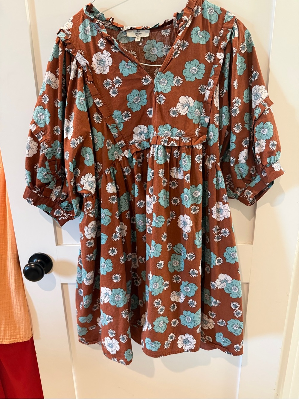 entro Brown Dress with Aqua and White Floral Print